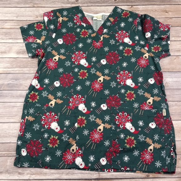 Tafford Medium Christmas Scrub Top Santa Snowman Reindeer - Picture 5 of 6